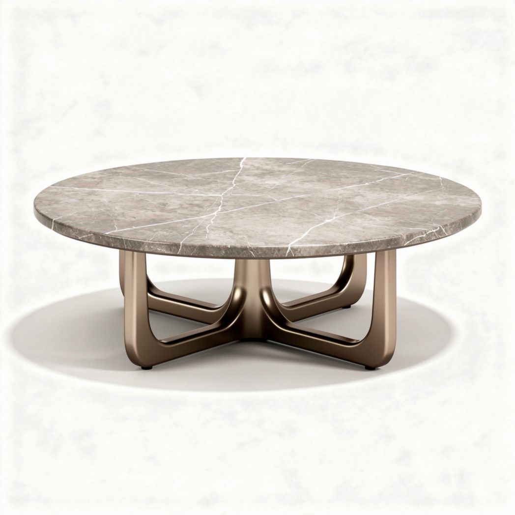 Round marble coffee table with bronze metal base 100 x 100 x 40cm