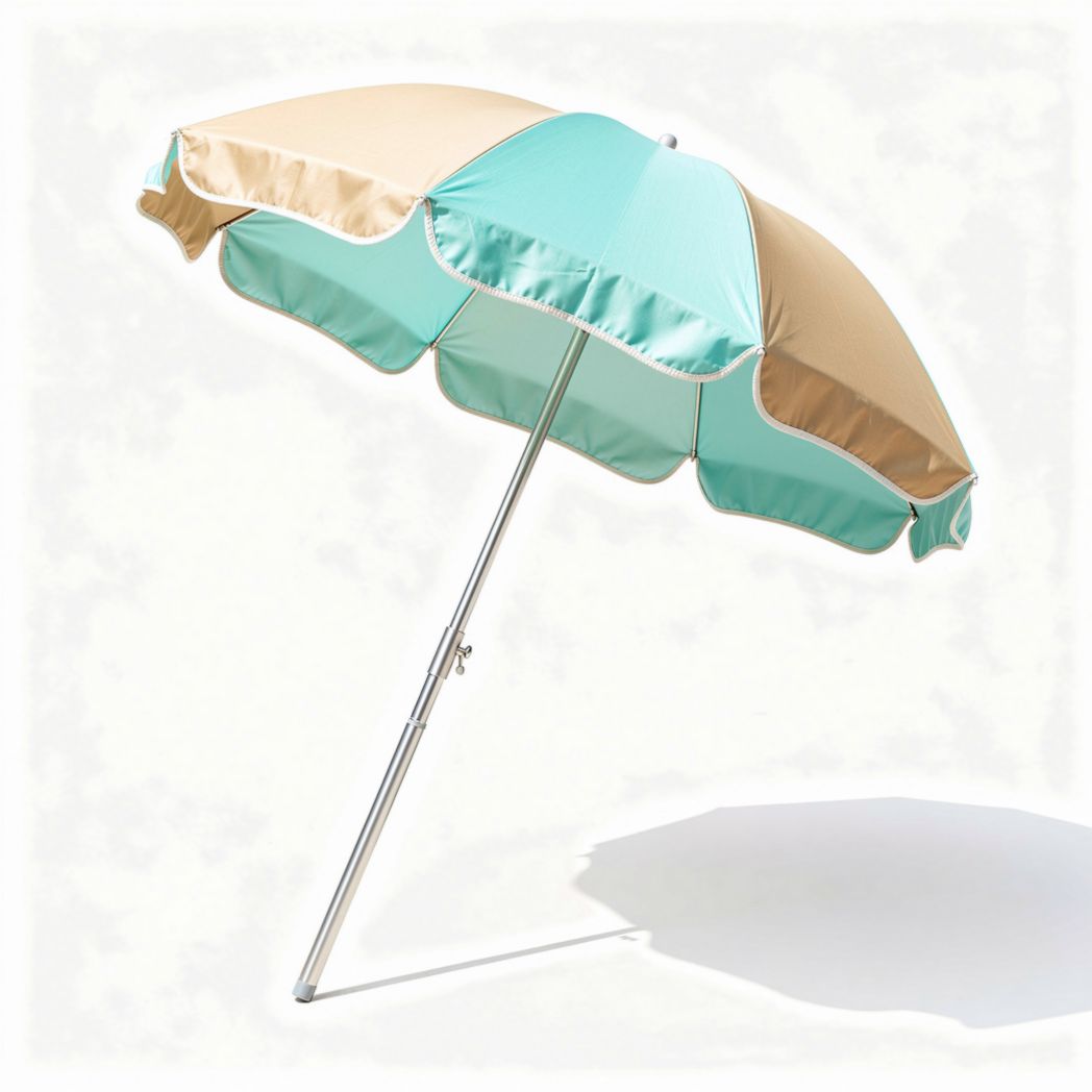 Beach umbrella with aluminum pole and fabric canopy in teal and tan 6.5 feet