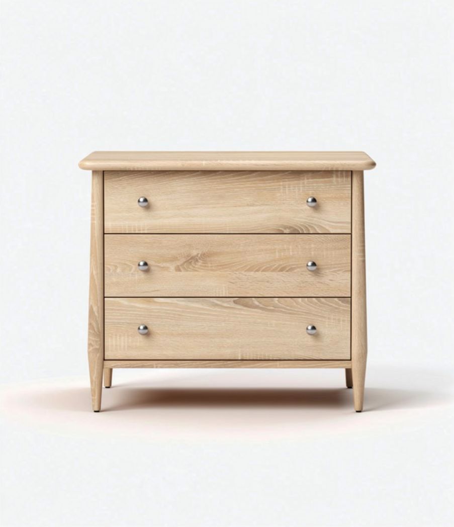 Wooden nightstand with three drawers in natural oak finish 60 x 40 x 75cm