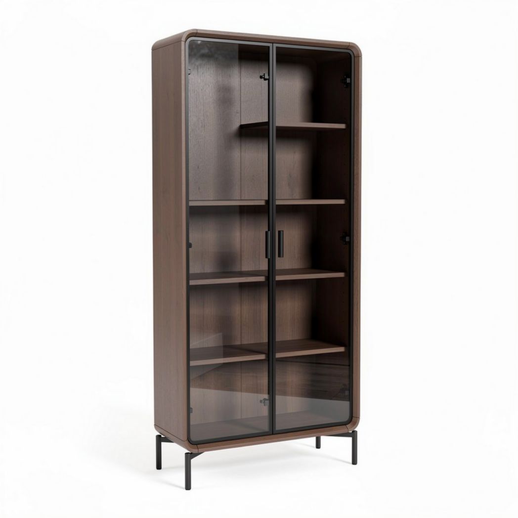 Wooden bookcase with glass doors and six adjustable shelves 80 x 40 x 180cm