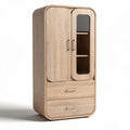 Wooden storage cabinet with glass door and two drawers 90 x 50 x 150cm