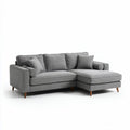Gray fabric sectional sofa with chaise lounge and six pillows 220 x 90 x 85cm