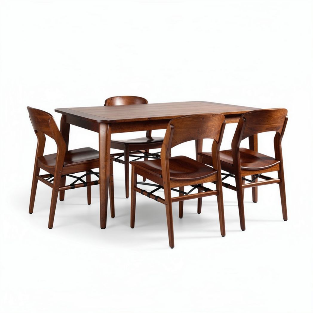 Wooden dining table set with four chairs in dark brown finish 120 x 80 x 75cm