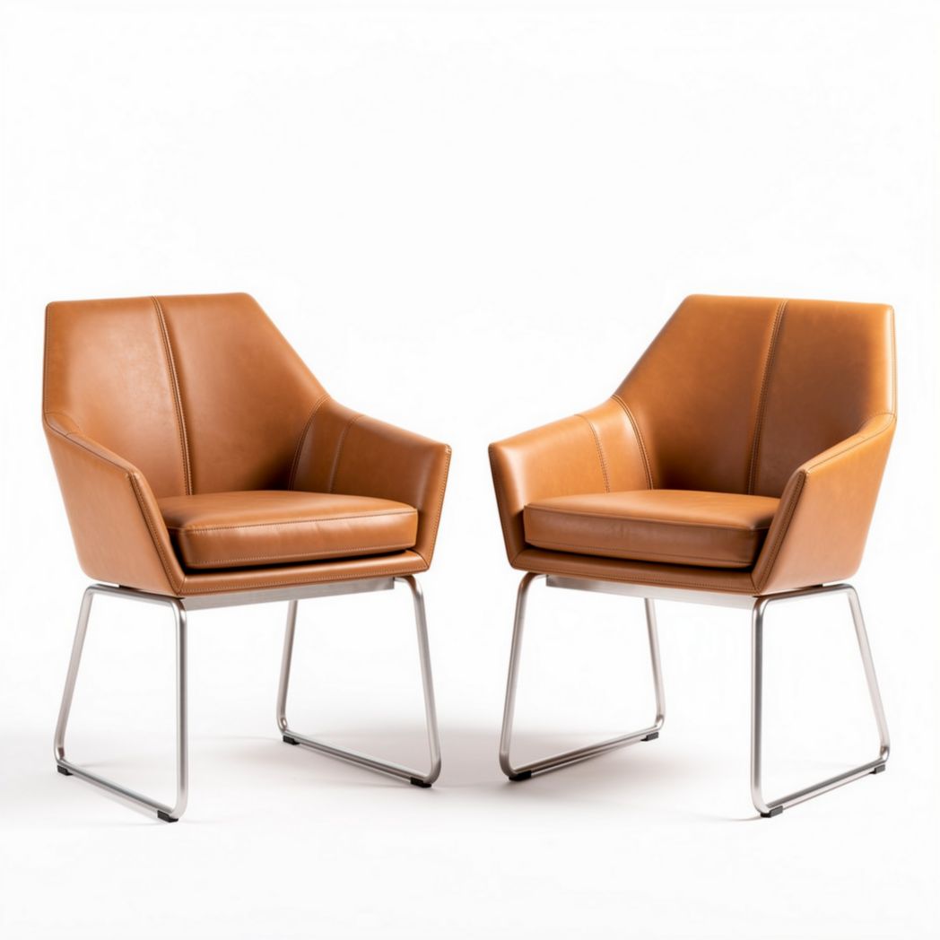 Leather accent chair with chrome base for living room seating 75 x 75 x 80cm