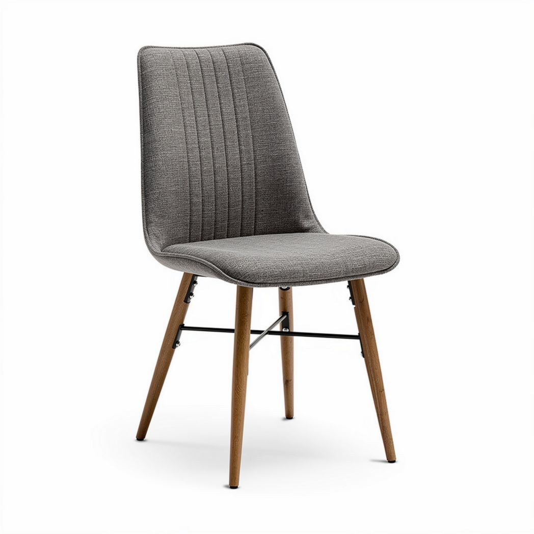 Upholstered dining chair with wood legs in gray fabric 45 x 50 x 90cm