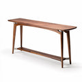 Walnut wood console table with curved design and lower shelf 150 x 40 x 75cm