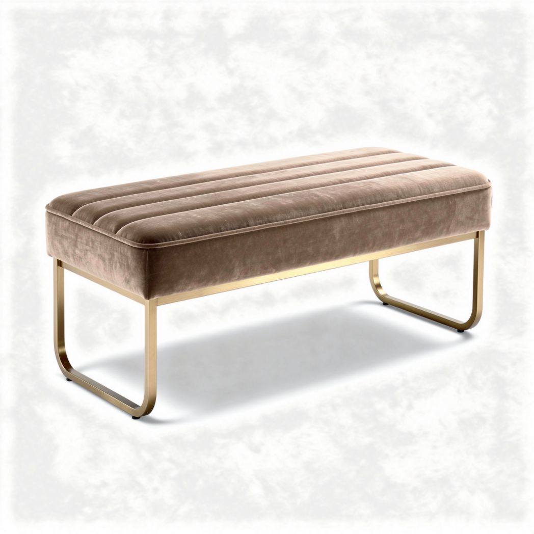 Fabric upholstered bench with gold metal frame 120 x 50 x 45cm for living room